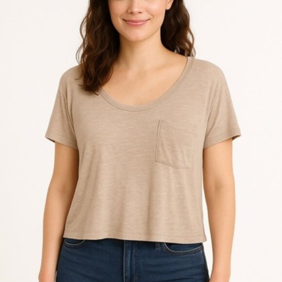 Lou & Grey 100% Linen Boxy Top Tee Light Beige Burnout Minimalist size L Neutral - Picture 2 of 11